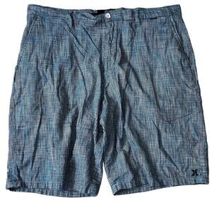 Hurley Men's 38 Blue White Black Plaid Casual Chino Shorts